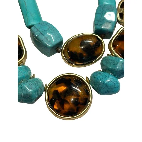 chicos necklace Southwestern Boho chic Turquoise faux Tiger’s Eye Chunky Beads - Picture 8 of 16
